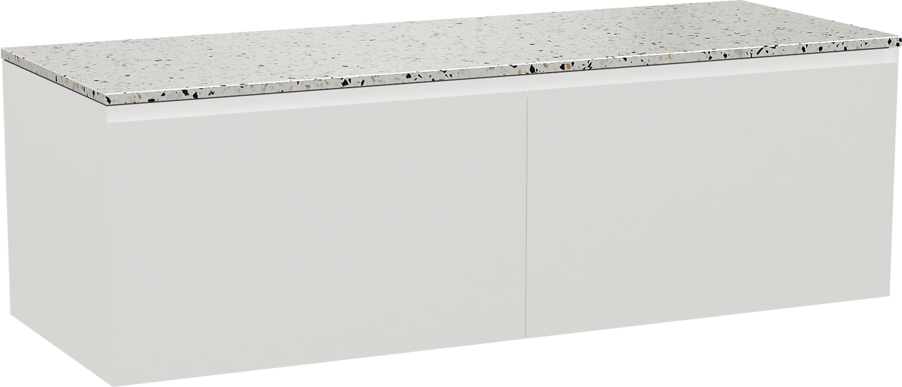Balmani Idra by Mitra meuble salle de bains suspendu 150 x 55 cm blanc mat avec Stretto tablette simple ou double en blanc/noir mat terrazzo