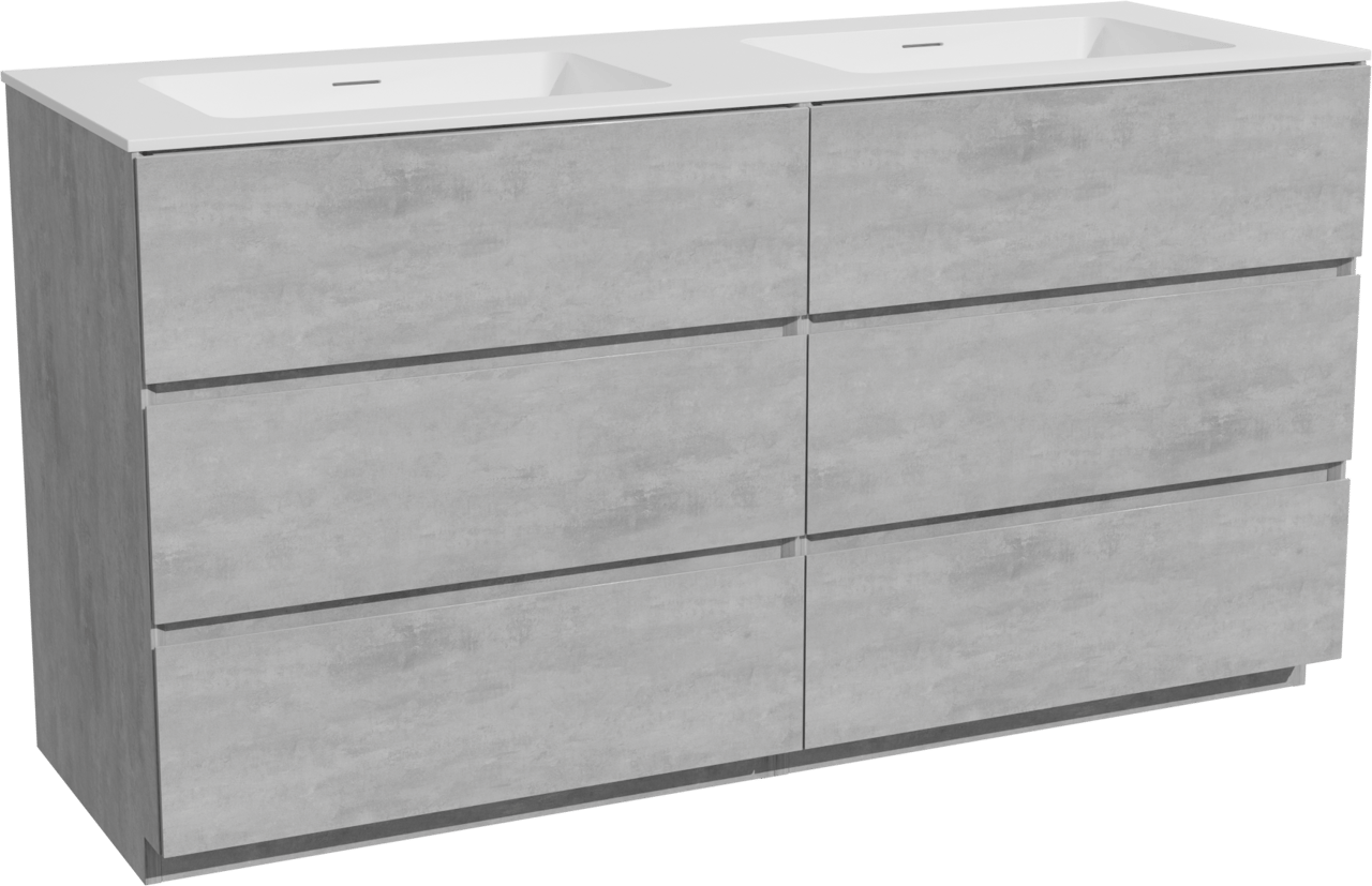 Storke Edge staand badkamermeubel 150 x 52 cm beton donkergrijs met Mata dubbele wastafel in solid surface mat wit