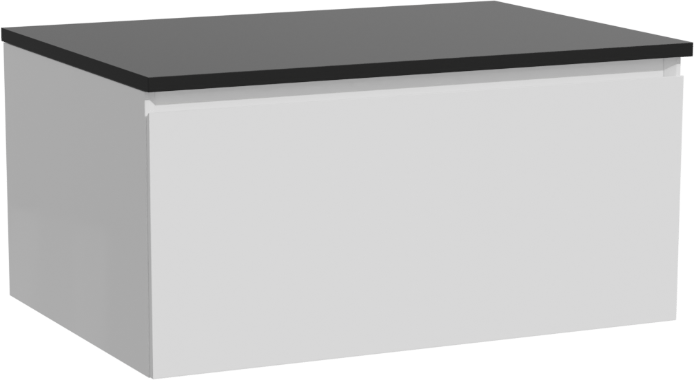 Storke Edge hängendes Möbelstück Set: 75 x 52 cm, Weiß glänzend, mit Panton Einzel Waschtischplatte, Pulverbeschichtetes MDF Schwarz matt