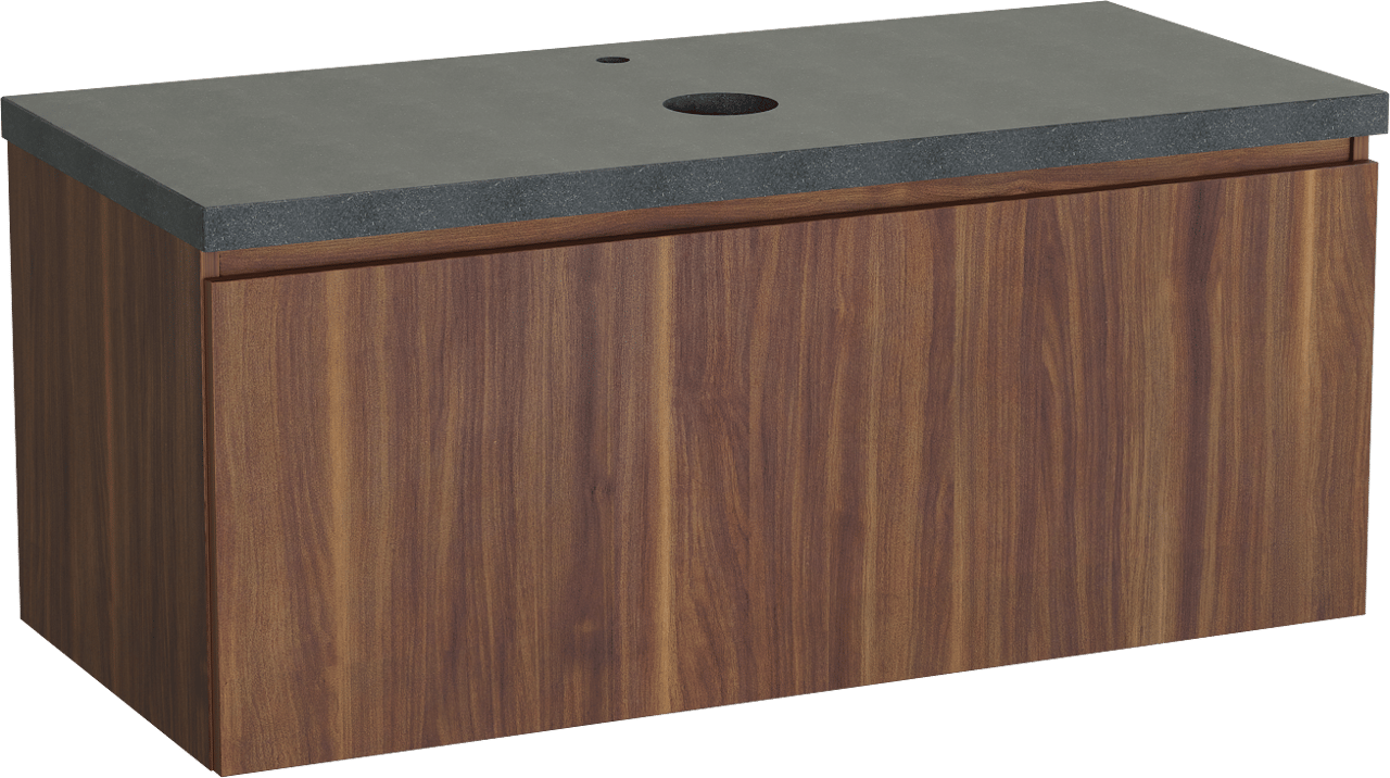 Balmani Sfera by Lucida meuble salle de bains suspendu 120 x 55 cm noyer américain avec Rock tablette simple en granit noir