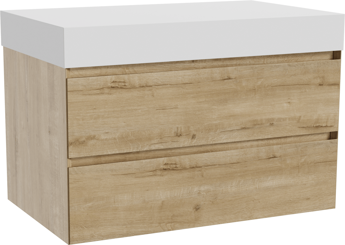 Balmani Mitra meuble salle de bains suspendu 90 x 55 cm chêne brut avec Dominus tablette simple en solid surface blanc mat