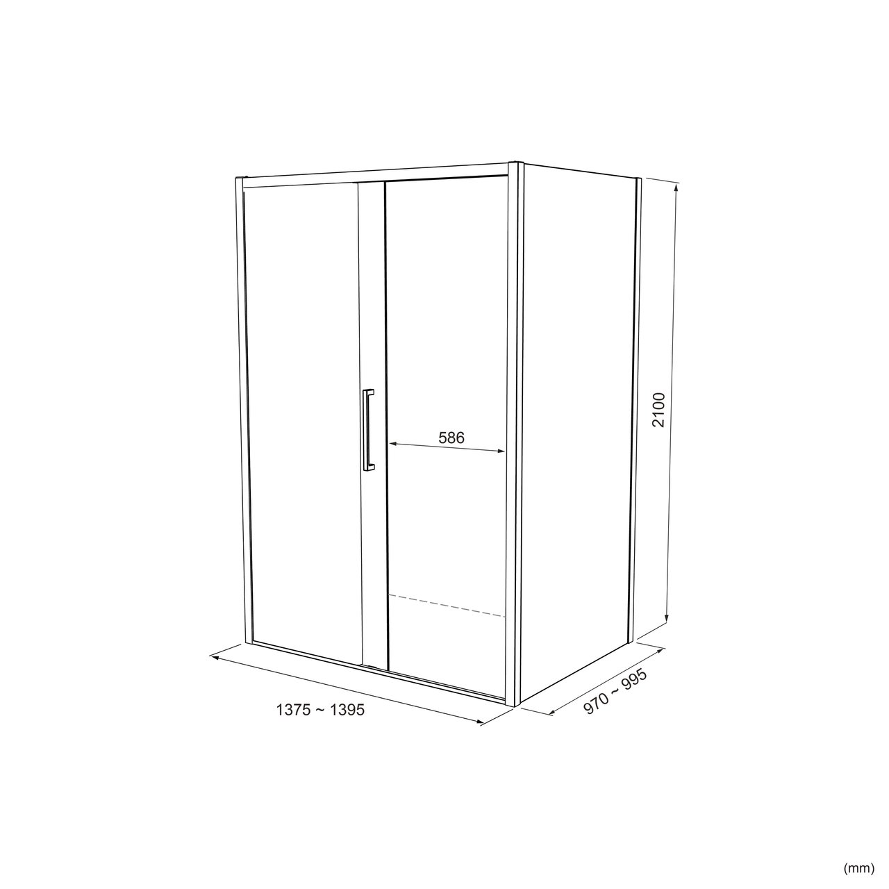 Balmani Senses Design douche d'angle avec porte coulissante à gauche et paroi latérale fixe, 140 x 100 cm, Verre fumé, Profil Chrome brillant, coating inclus