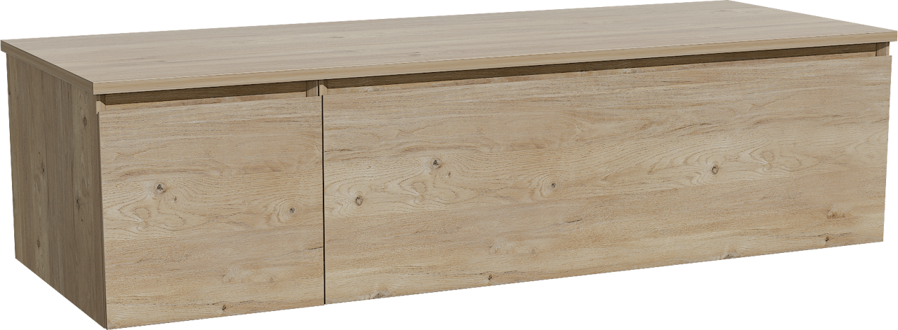 Storke Edge zwevend badkamermeubel 140 x 52 cm ruwe eik met Panton enkel of dubbel tablet in melamine ruwe eik