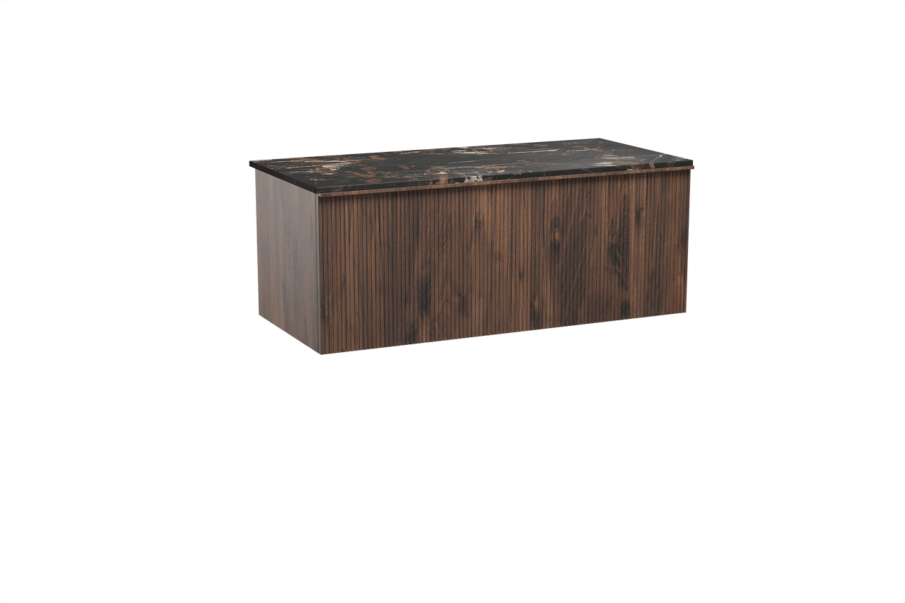 Balmani Forma meuble salle de bains suspendu 120 x 55 cm noyer américain avec Stretto tablette simple en marbre portoro gold, Nervure droite symétrique verticale