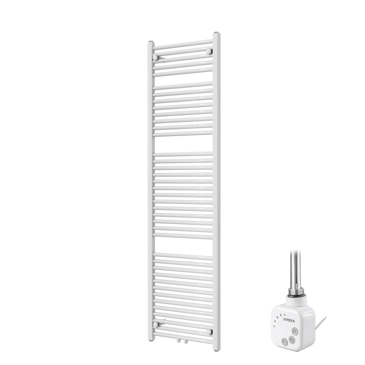 Vipera Kanza enkele handdoekradiator 50 x 180 cm elektrische verwarming glanzend wit zij- en middenaansluiting 800W, weerstand inbegrepen
