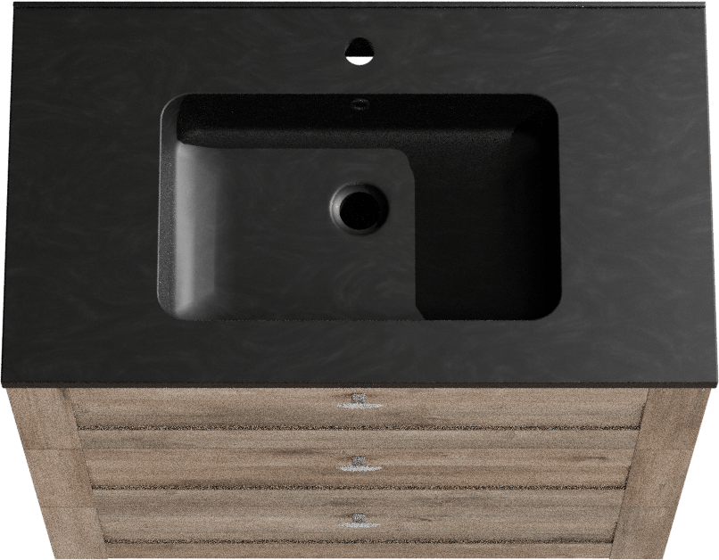 Linie Classo staand badkamermeubel 80 x 46 cm grijze eik met Vano enkele wastafel in composietmarmer mat zwart