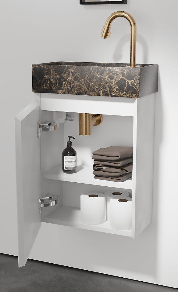 Balmani Mitra meuble wc suspendu 42 x 21 cm blanc mat avec Dama plan vasque en marbre Dark Emperador