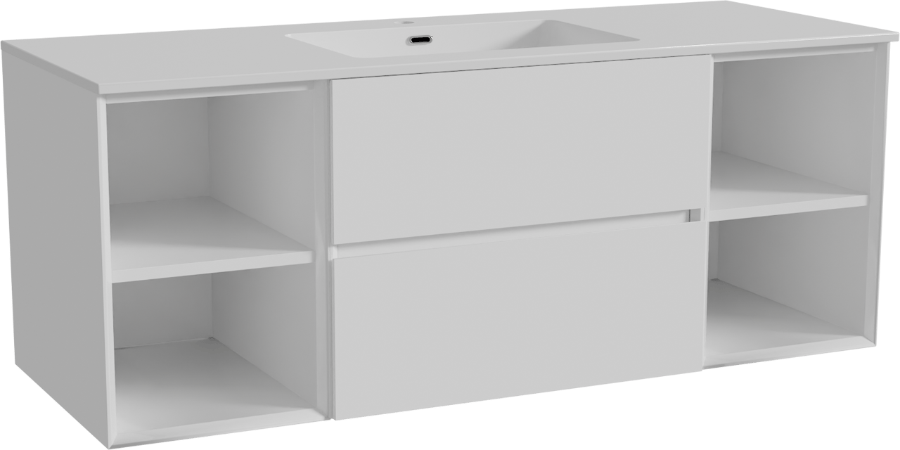 Storke Edge meuble salle de bains suspendu 135 x 52 cm blanc brillant avec Diva plan simple en marbre composite blanc brillant
