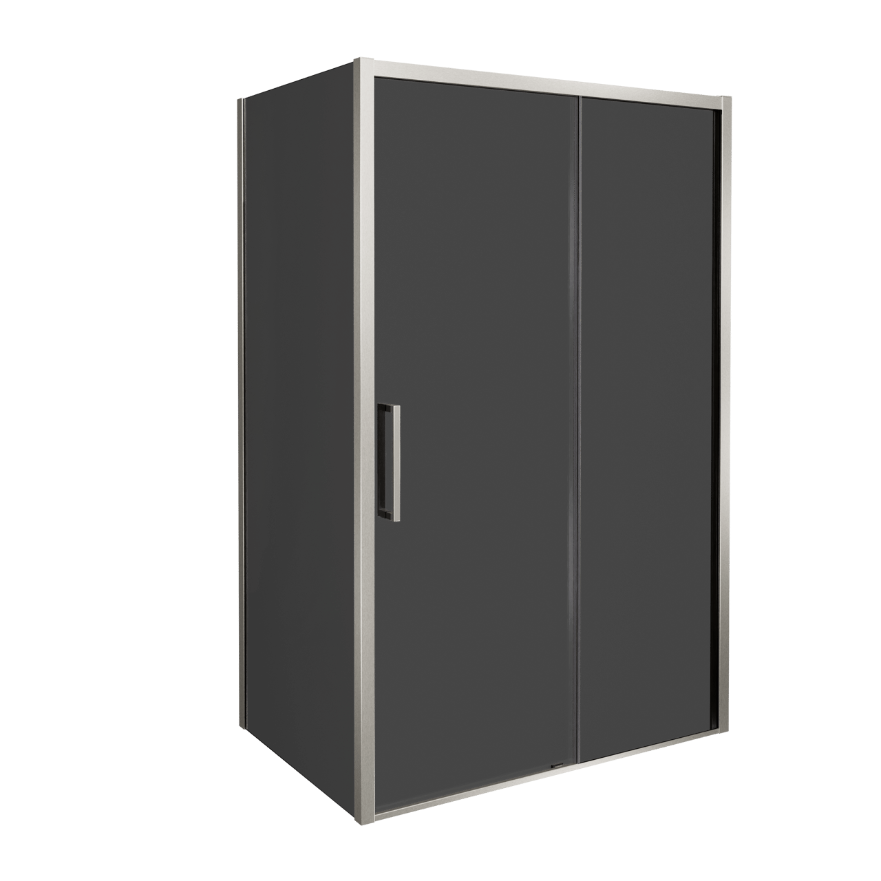 Balmani Senses Design douchehoek met rechtse schuifdeur en vaste zijwand, 120 x 90 cm, Rookglas, Brushed CoolMetal profielen, met coating