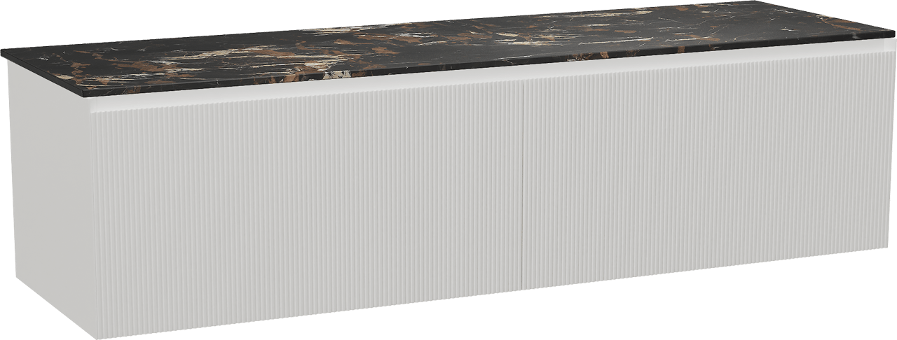 Balmani Fila by Mitra meuble salle de bains suspendu 180 x 55 cm blanc mat avec Stretto tablette simple ou double en marbre portoro gold, Nervure droite symétrique verticale
