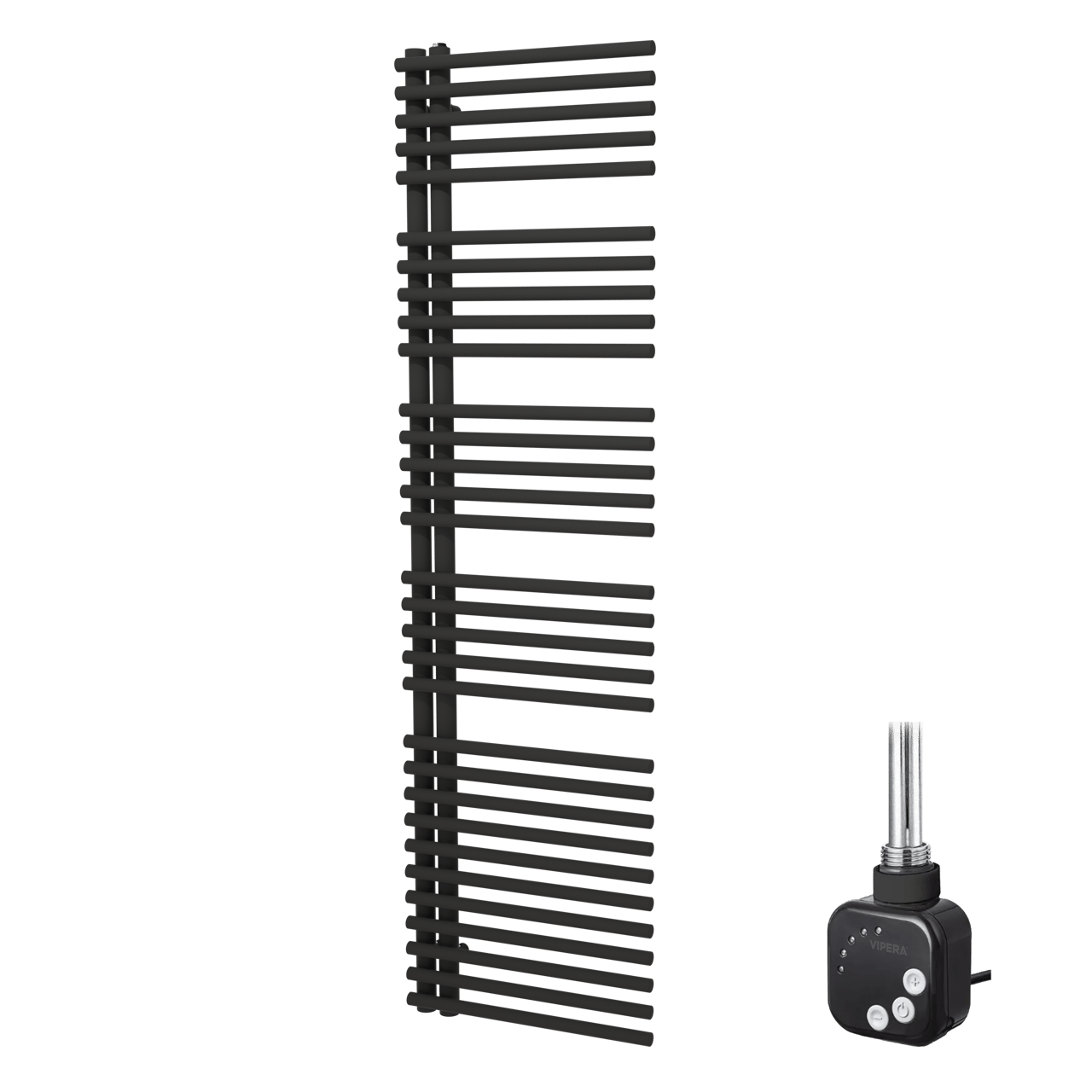 Vipera Nevada enkele handdoekradiator 50 x 180 cm elektrische verwarming mat zwart middenaansluiting 800W, weerstand inbegrepen