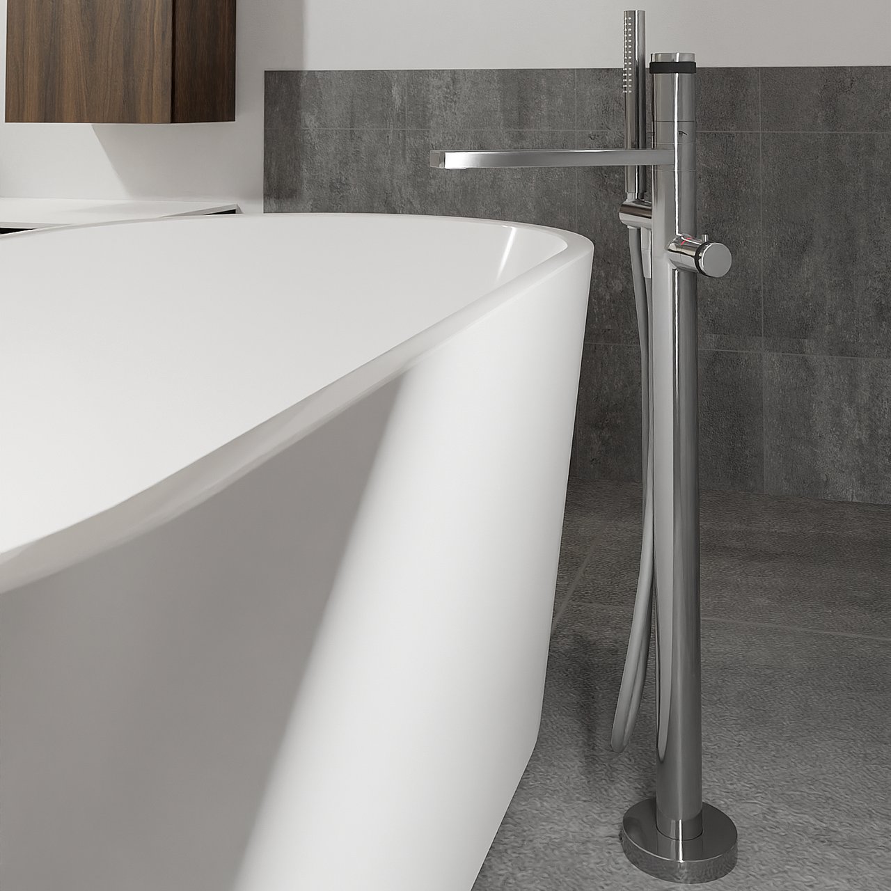 Blaufoss Sonic Thermostat freistehende Badewannenarmatur: Chrom glänzend, mit Brausekopf