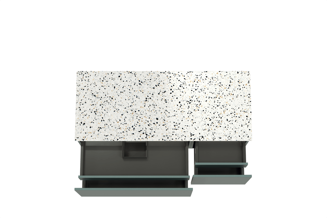 Balmani Sfera by Lucida meuble salle de bains suspendu 135 x 55 cm forest avec Stretto tablette simple ou double en blanc/noir mat terrazzo