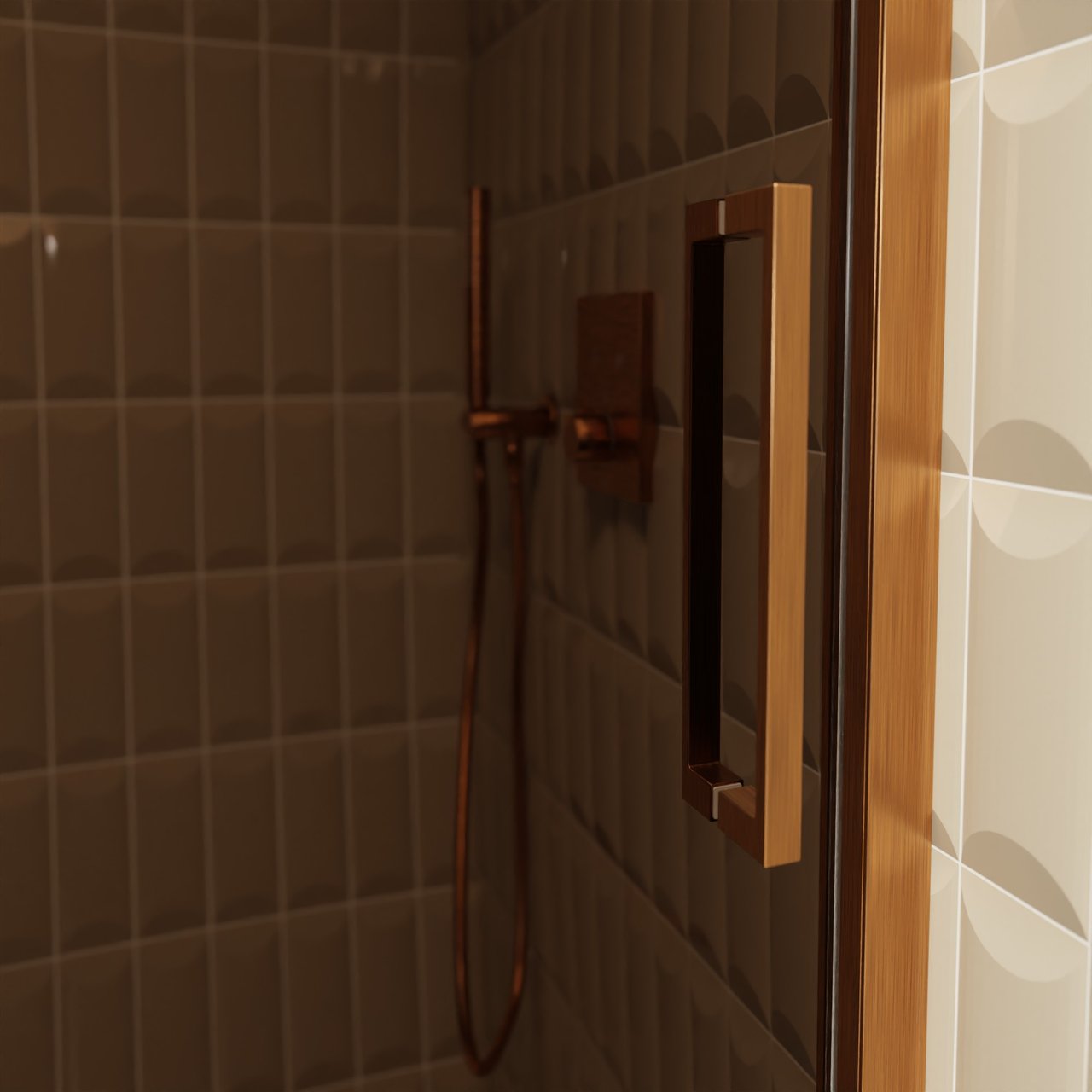 Balmani Senses Design Dusche Schiebetür, umkehrbar, 160 cm x 210 cm, Bronze Glas, Profil Brushed Rosegold