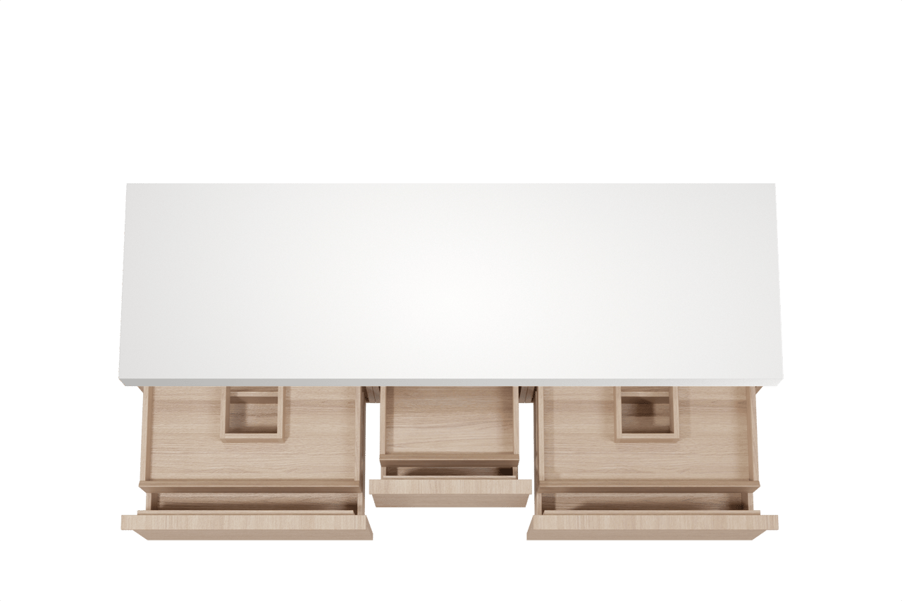 Balmani Forma zwevend badmeubel 180 x 55 cm naturel eiken met Dominus enkel of dubbel wastafelblad in solid surface mat wit, Horizontale symmetrische rechte ribbel