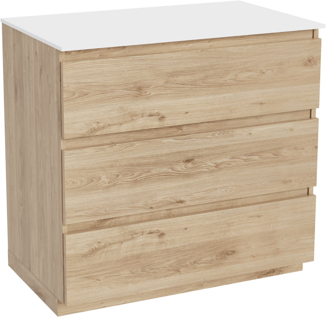 Balmani Lucida meuble salle de bains à poser 90 x 55 cm chêne brut avec Stretto tablette simple en solid surface blanc mat