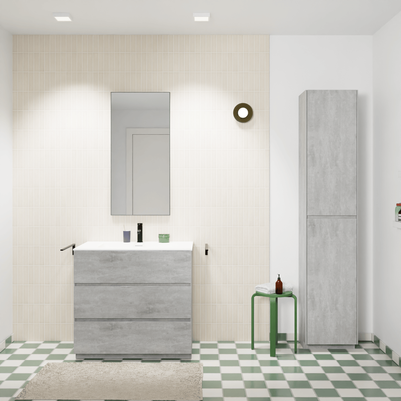 Storke Edge staand badmeubel 85 x 52 cm beton donkergrijs met Mata enkele wastafel in solid surface mat wit