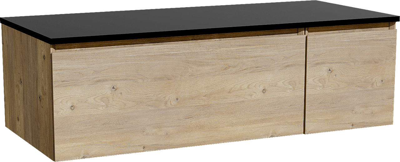 Storke Edge zwevend badkamermeubel 120 x 52 cm ruwe eik met Panton enkel of dubbel tablet in gepoedercoate mdf mat zwart