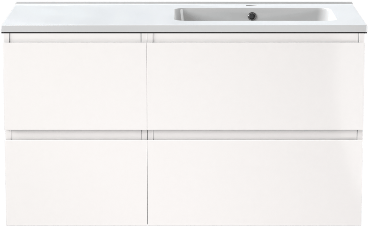Linie Lado meuble salle de bains suspendu 100 x 46 cm blanc brillant avec Vano vasque asymétrique droite en marbre composite blanc brillant