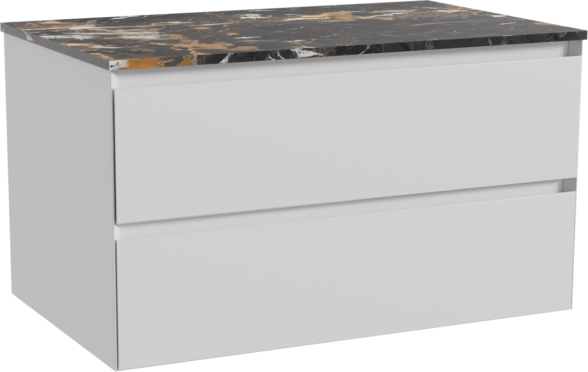 Balmani Mitra meuble salle de bains suspendu 90 x 55 cm blanc mat avec Stretto tablette simple en marbre portoro gold
