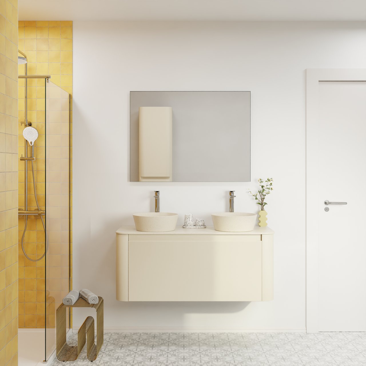 Storke Soft meuble salle de bains suspendu 120 x 46 cm Sand mat avec Tavola Soft tablette simple ou double vasque en Solid Surface beige granite