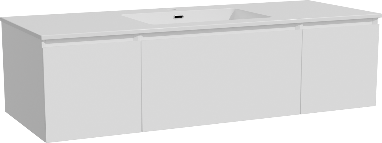 Storke Edge meuble salle de bains suspendu 135 x 52 cm blanc mat avec Diva plan simple en marbre composite blanc brillant