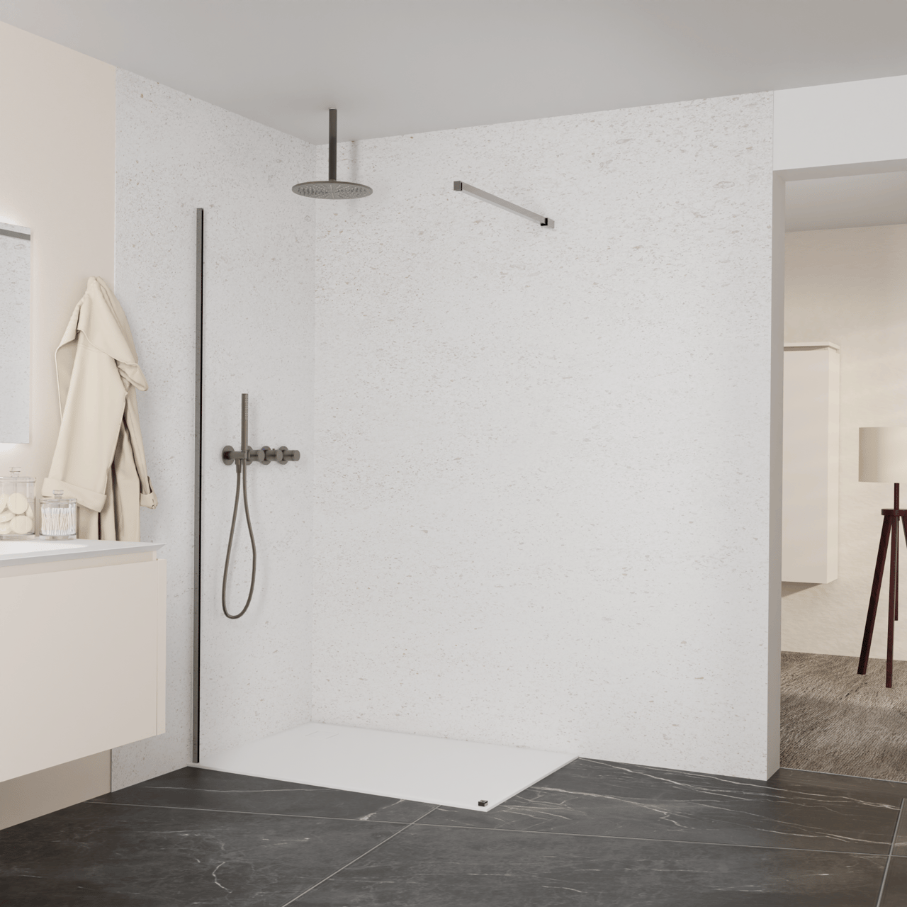 Balmani Modular Walk-In Dusche: 120 x 200 cm, Klarglas, inklusive Coating, Profil Brushed GunMetal