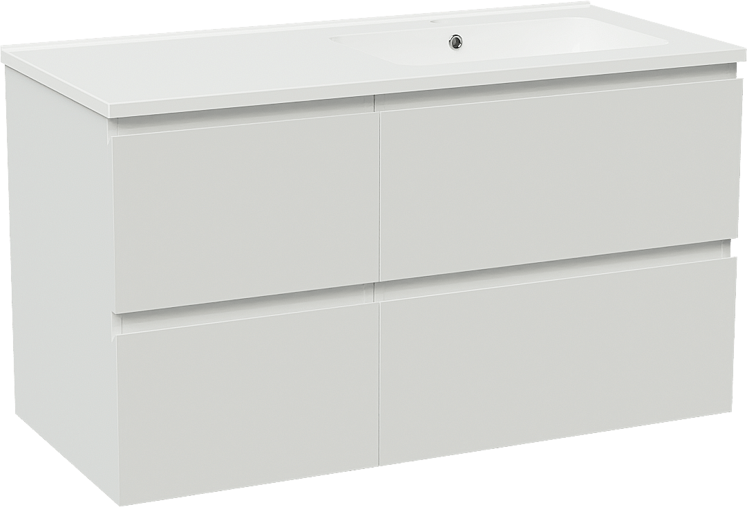 Linie Lado meuble salle de bains suspendu 100 x 46 cm blanc brillant avec Vano vasque asymétrique droite en marbre composite blanc brillant