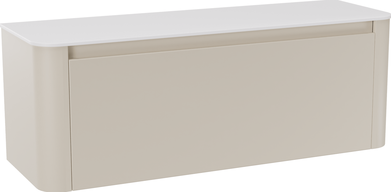 Storke Soft meuble salle de bains suspendu 140 x 46 cm Sand mat avec Tavola Soft tablette simple ou double vasque en Solid Surface blanc mat