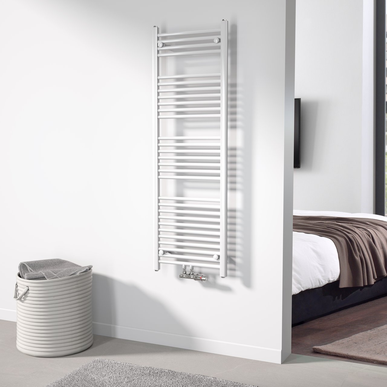 Vipera Kanza enkele handdoekradiator 50 x 150 cm centrale verwarming Hoogglans Wit zij- en middenaansluiting 842W