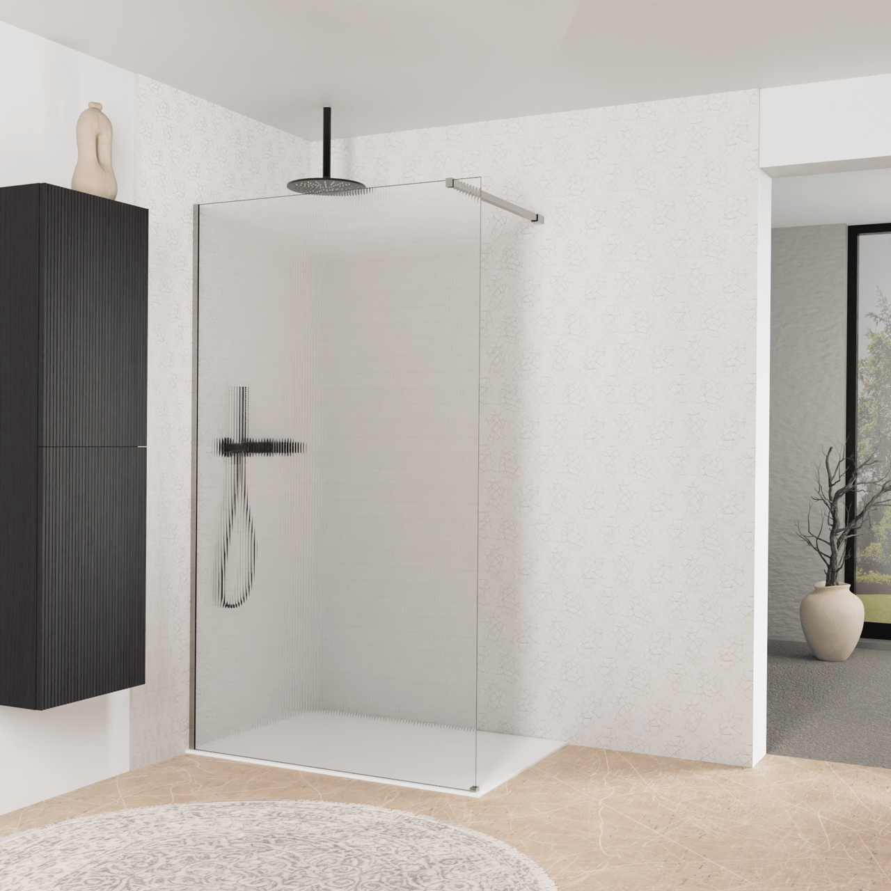 Balmani Modular Walk-In Dusche: 120 x 200 cm, Ribs, inklusive Coating, Profil Brushed Inox