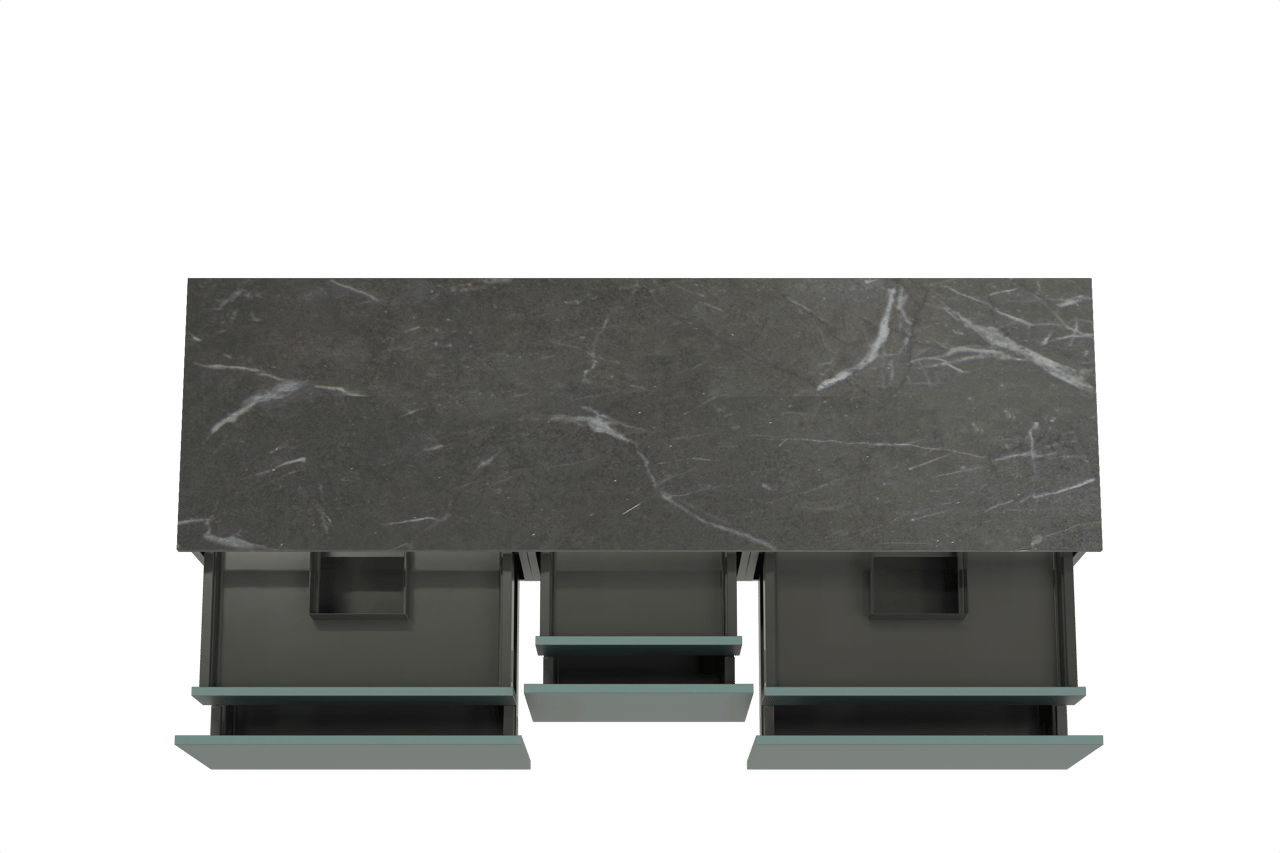 Balmani Sfera by Lucida meuble salle de bains suspendu 180 x 55 cm forest avec Stretto tablette simple ou double en marbre pietra grey