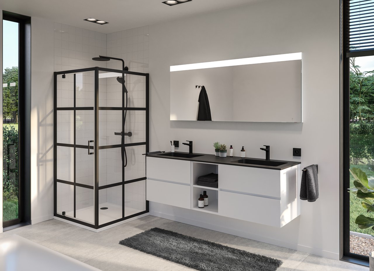 Storke Scuro Doppelwaschtisch, Quarz matt, 165 x 52 cm