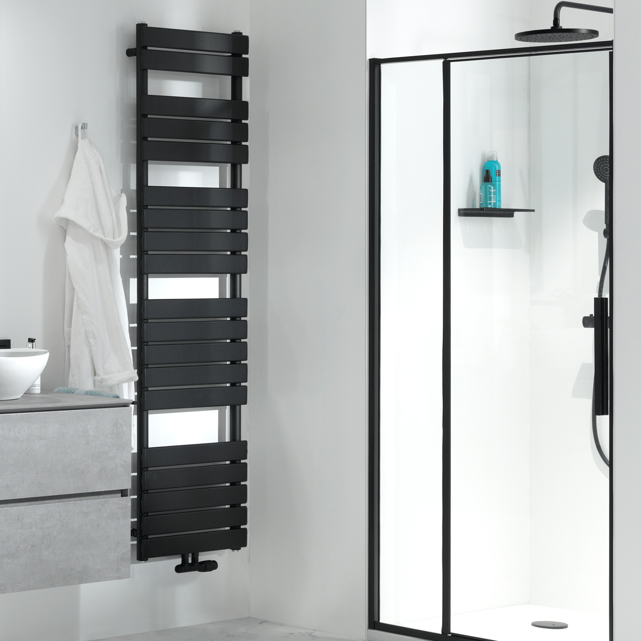 Vipera Vulcan enkele handdoekradiator 60 x 180 cm centrale verwarming mat zwart zij- en middenaansluiting 1.252W