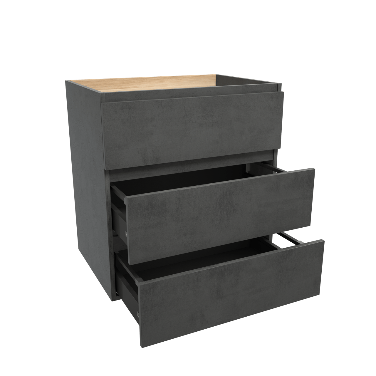 Balmani Lucida stehender Bad-Unterschrank, 75 x 55 cm, Beton dunkelgrau, 3 Schubladen