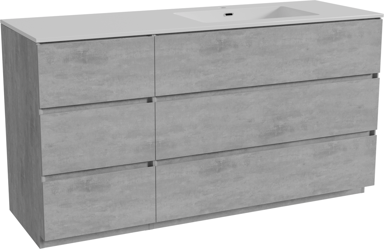 Storke Edge meuble salle de bains à poser 150 x 52 cm béton gris foncé avec Diva plan vasque asymétrique à droite en marbre composite blanc brillant