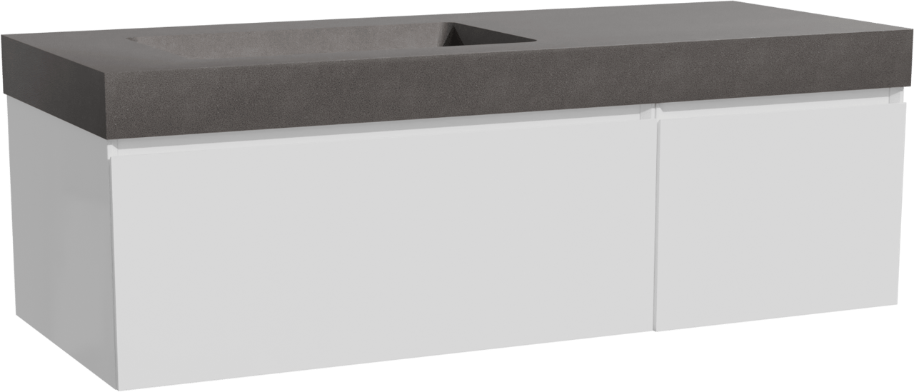 Storke Edge zwevend badkamermeubel 130 x 52 cm glanzend wit met Scuro High asymmetrisch linkse wastafel in kwarts mat zwart