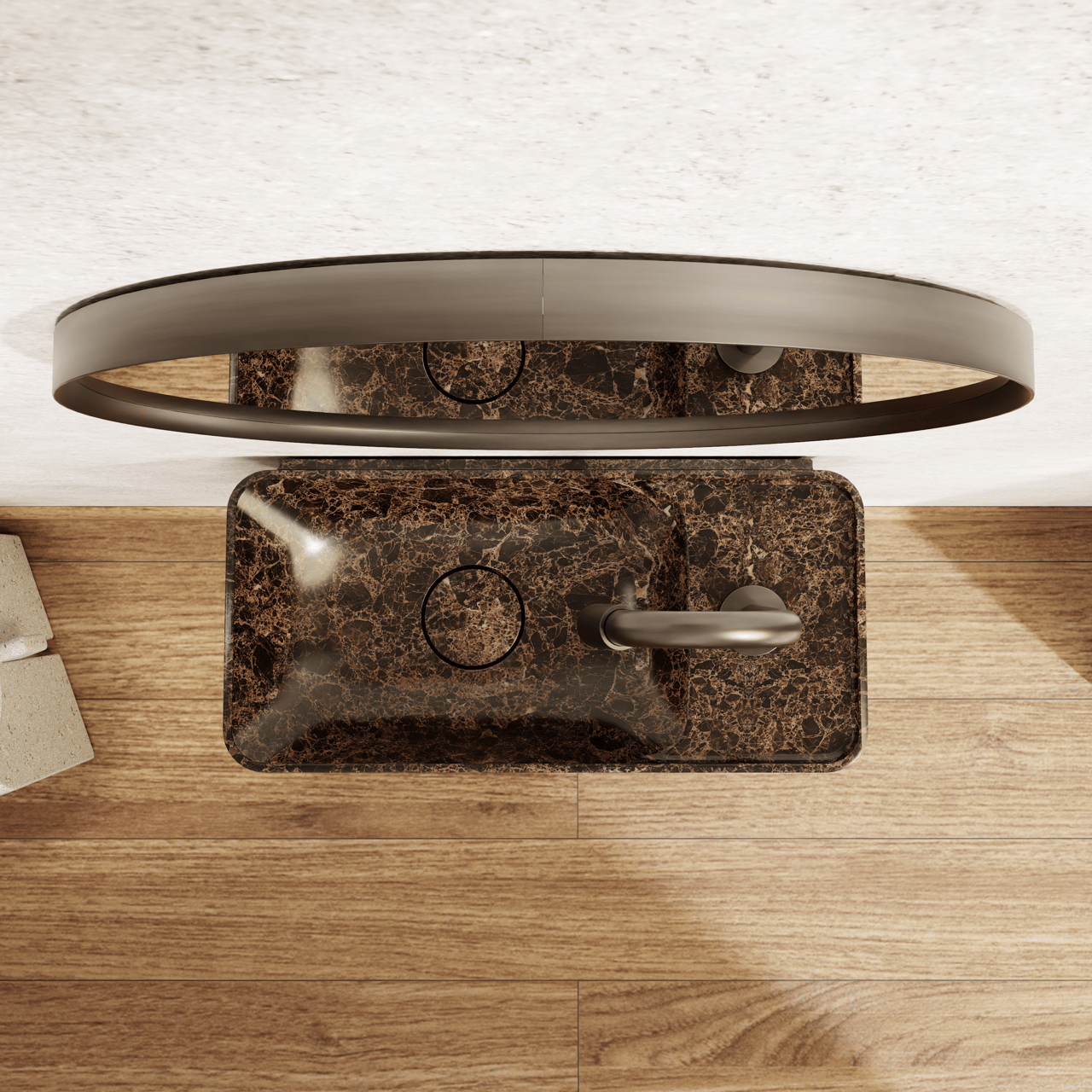 Balmani Auro Gäste-WC Spiegel: Rund, Brushed GunMetal, Ø 35 cm