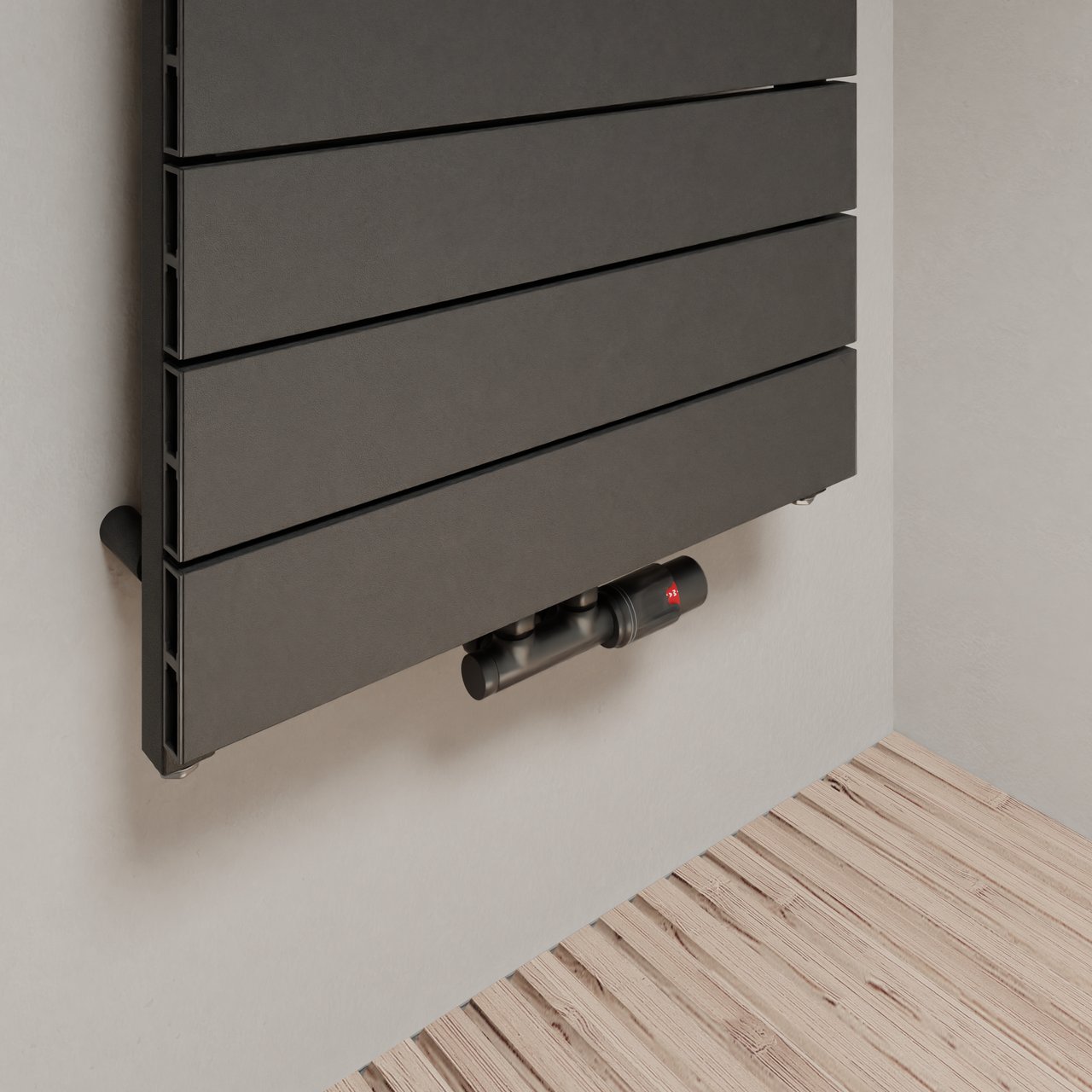 Vipera Teide enkele handdoekradiator 50 x 180 cm zowel elektrisch als cv mogelijk mat zwart zij- en middenaansluiting 1017W