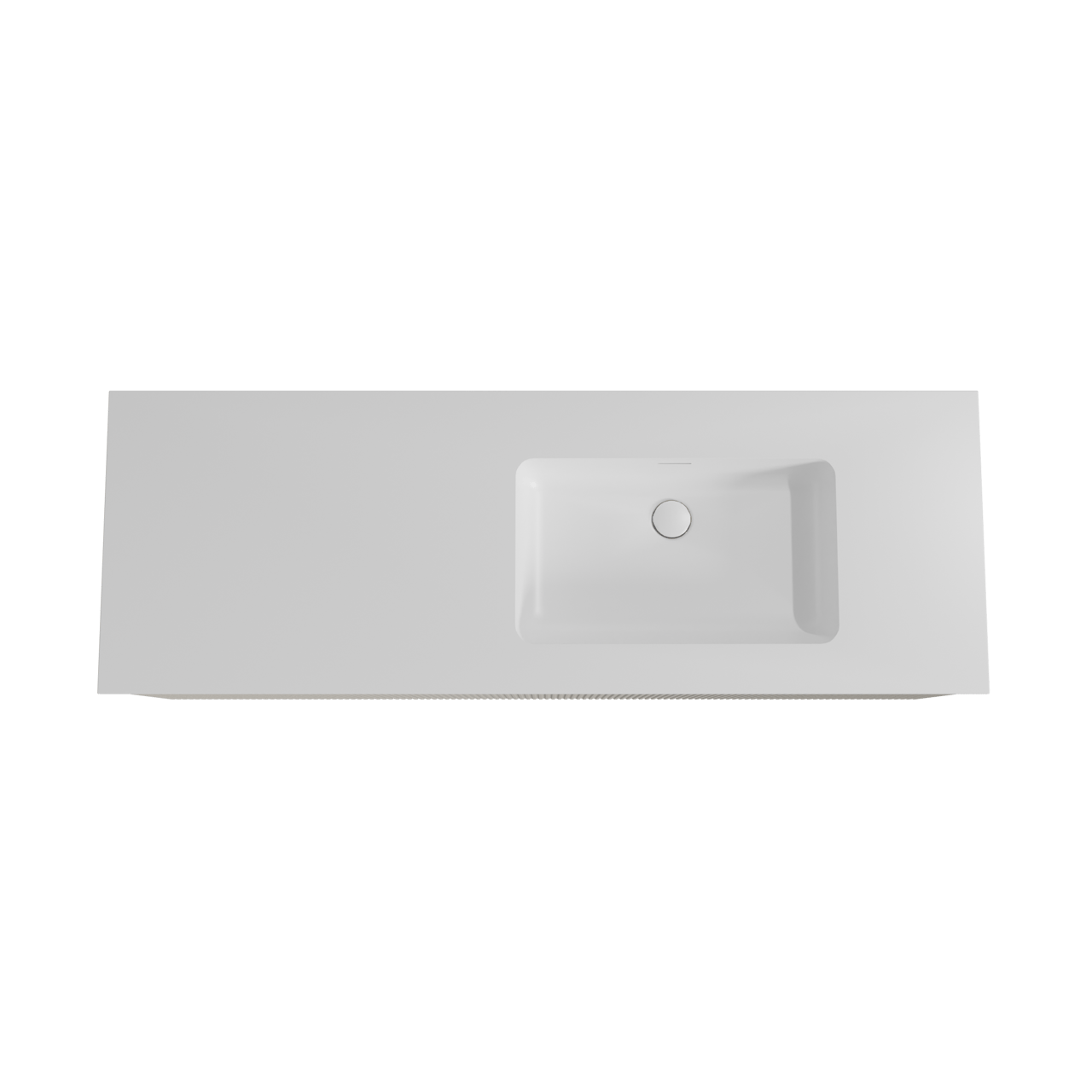 Storke Ribs zwevend badkamermeubel 150 x 52 cm zijdegrijs met Mata asymmetrisch rechtse wastafel in solid surface mat wit, Verticale symmetrische rechte ribbel