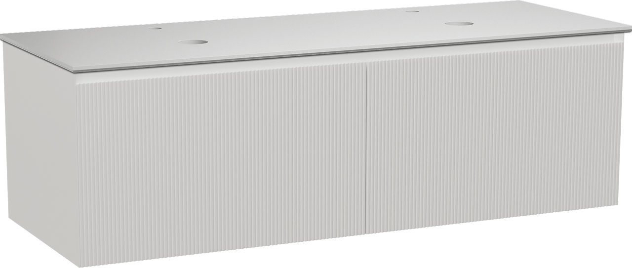 Balmani Fila by Mitra meuble salle de bains suspendu 150 x 55 cm blanc mat avec Facetta tablette double en solid surface blanc mat, Nervure droite symétrique verticale