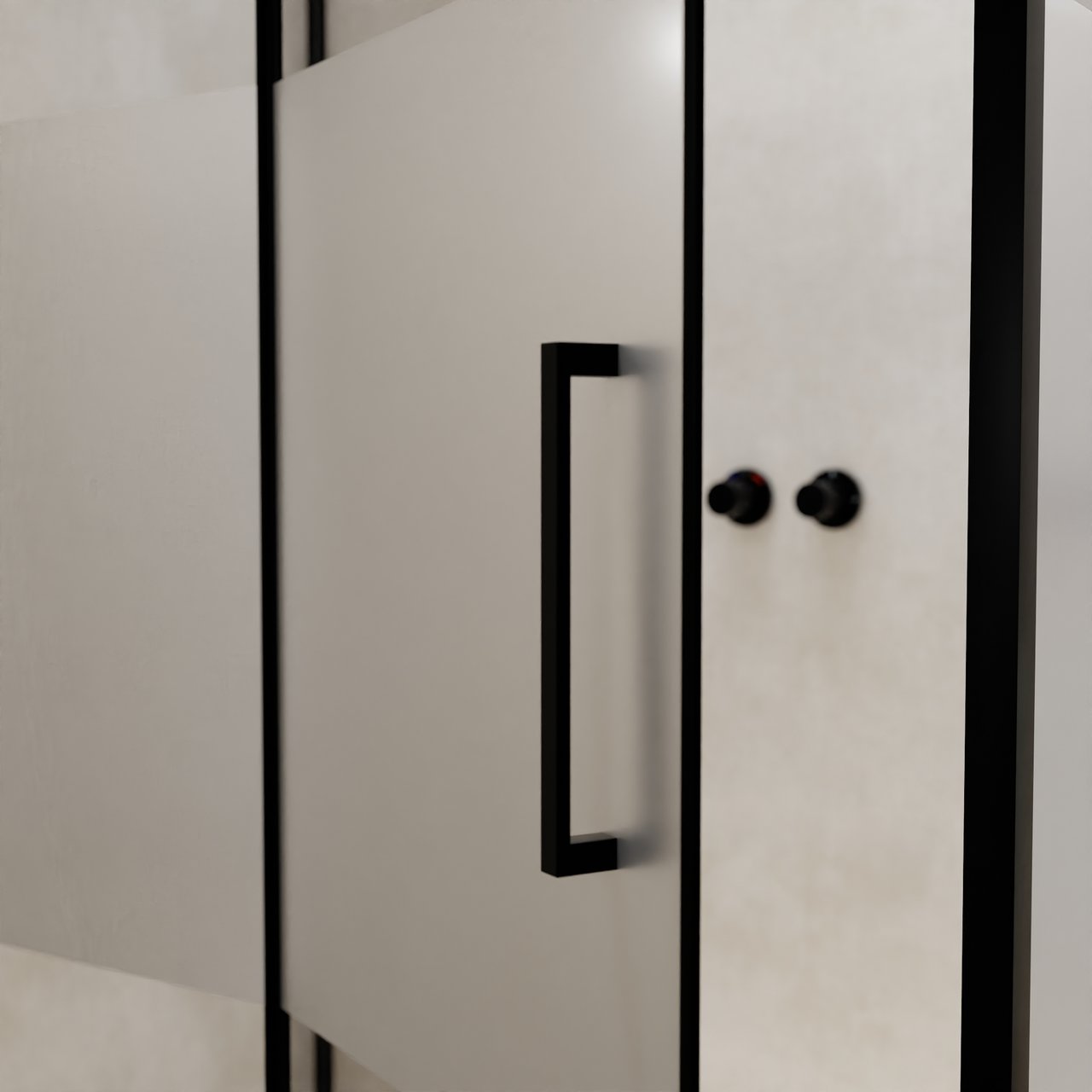 Balmani Senses Design douchehoek met linkse draaideur en vaste zijwand, 120 x 100 cm, Helder glas met matte strook, Zwarte profielen, met coating