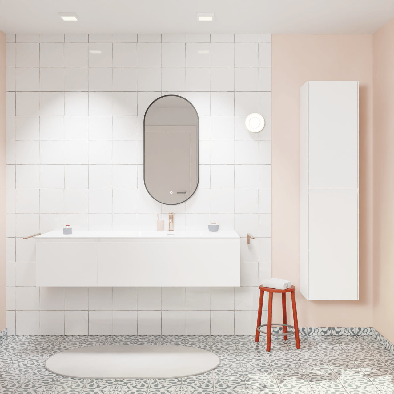 Storke Edge meuble salle de bains suspendu 150 x 52 cm blanc brillant avec Mata plan vasque asymétrique à droite en solid surface blanc mat