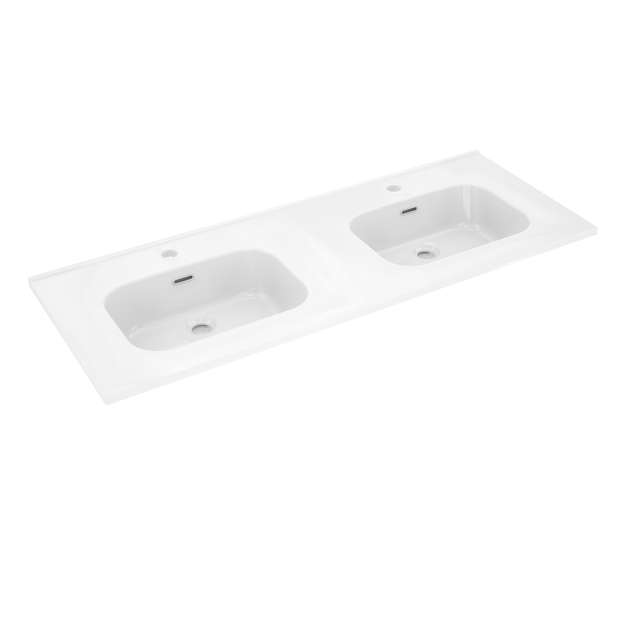 Linie Classo freistehendes Möbelstück Set: 120 x 46 cm, Naturbelassene Eiche, mit Baro Doppelwaschtisch, Porzellan Weiß glänzend