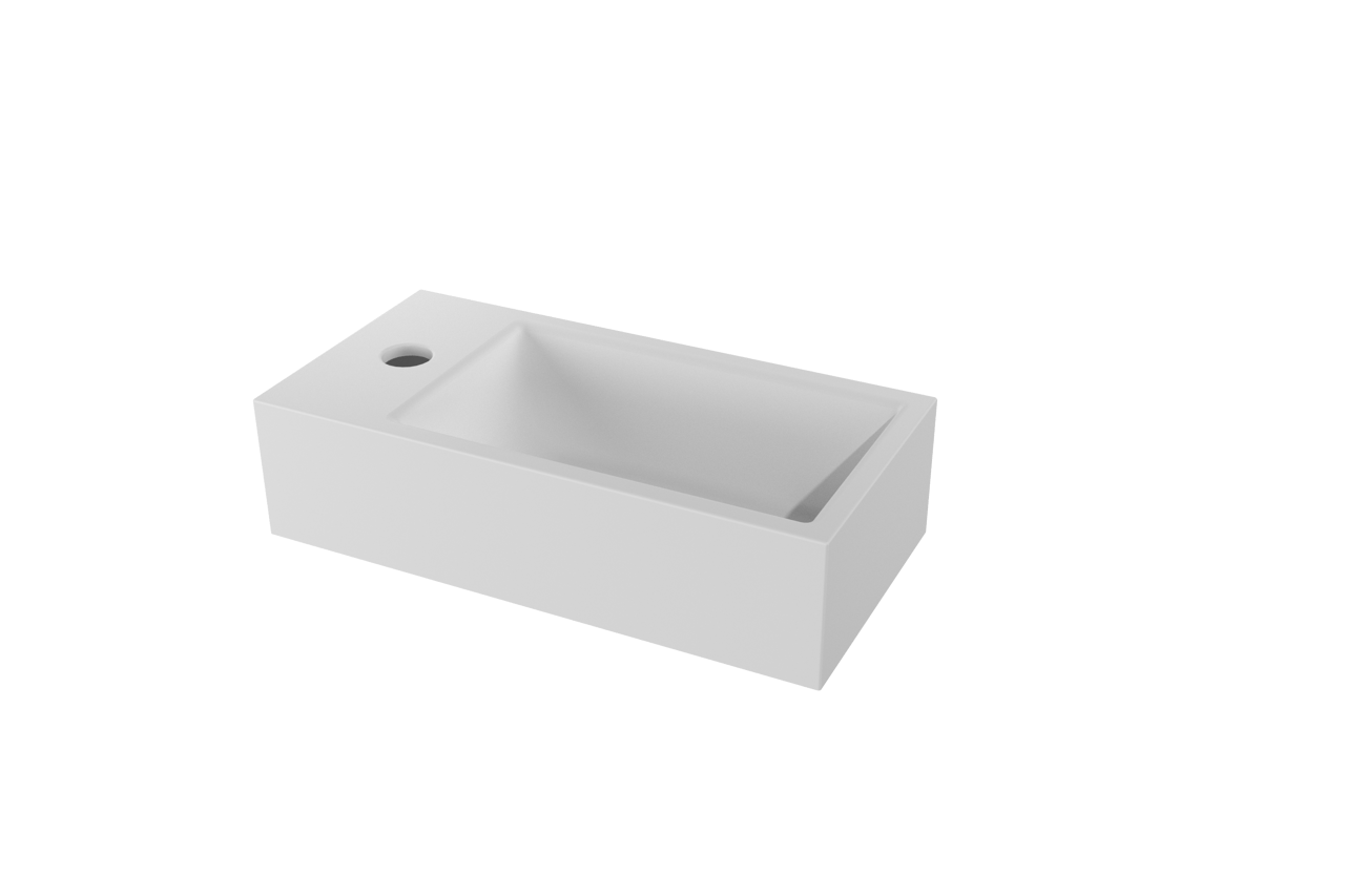 Luca Varess Cubic midi handenwasser Mat Wit Porselein 40,5x20cm links
