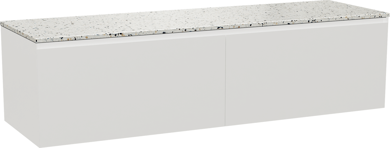 Balmani Idra by Mitra meuble salle de bains suspendu 180 x 55 cm blanc mat avec Stretto tablette simple ou double en blanc/noir mat terrazzo