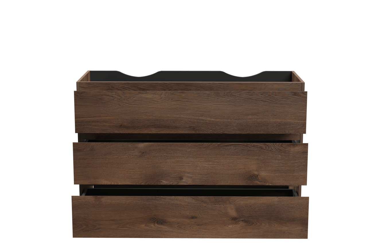 Linie Lado stehender Waschbeckenunterschrank: 120 x 46 cm, braune Eiche, 3 Schubladen