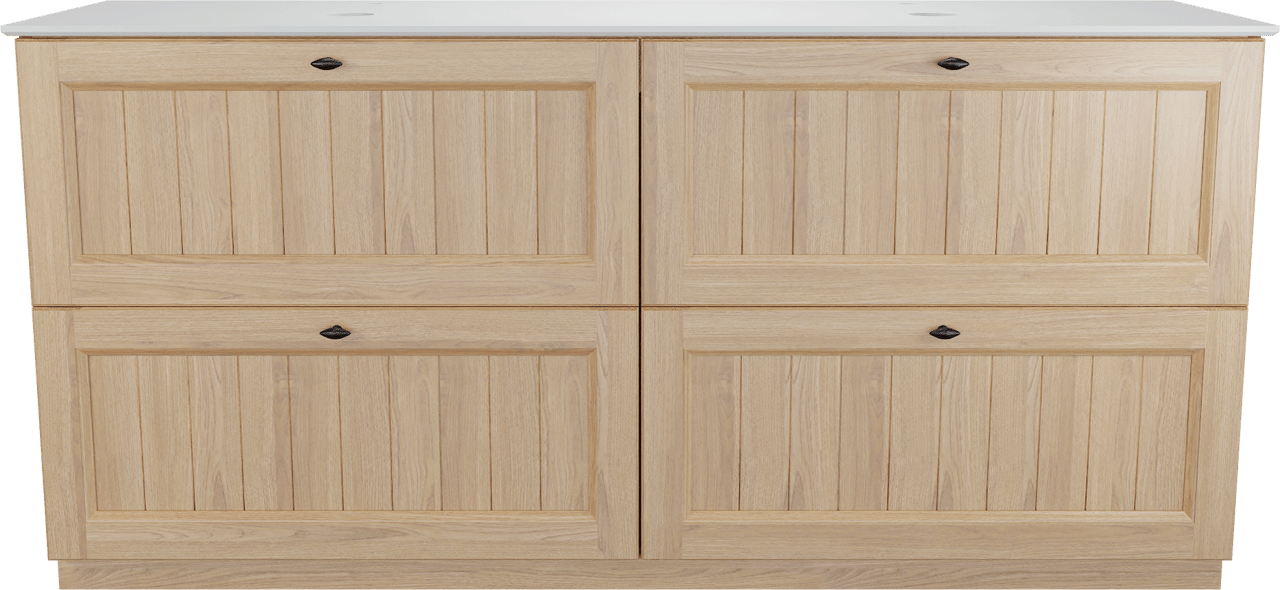Balmani Lemon meuble salle de bains à poser 180 x 55 cm, placage chêne naturel avec Facetta tablette double en blanc mat