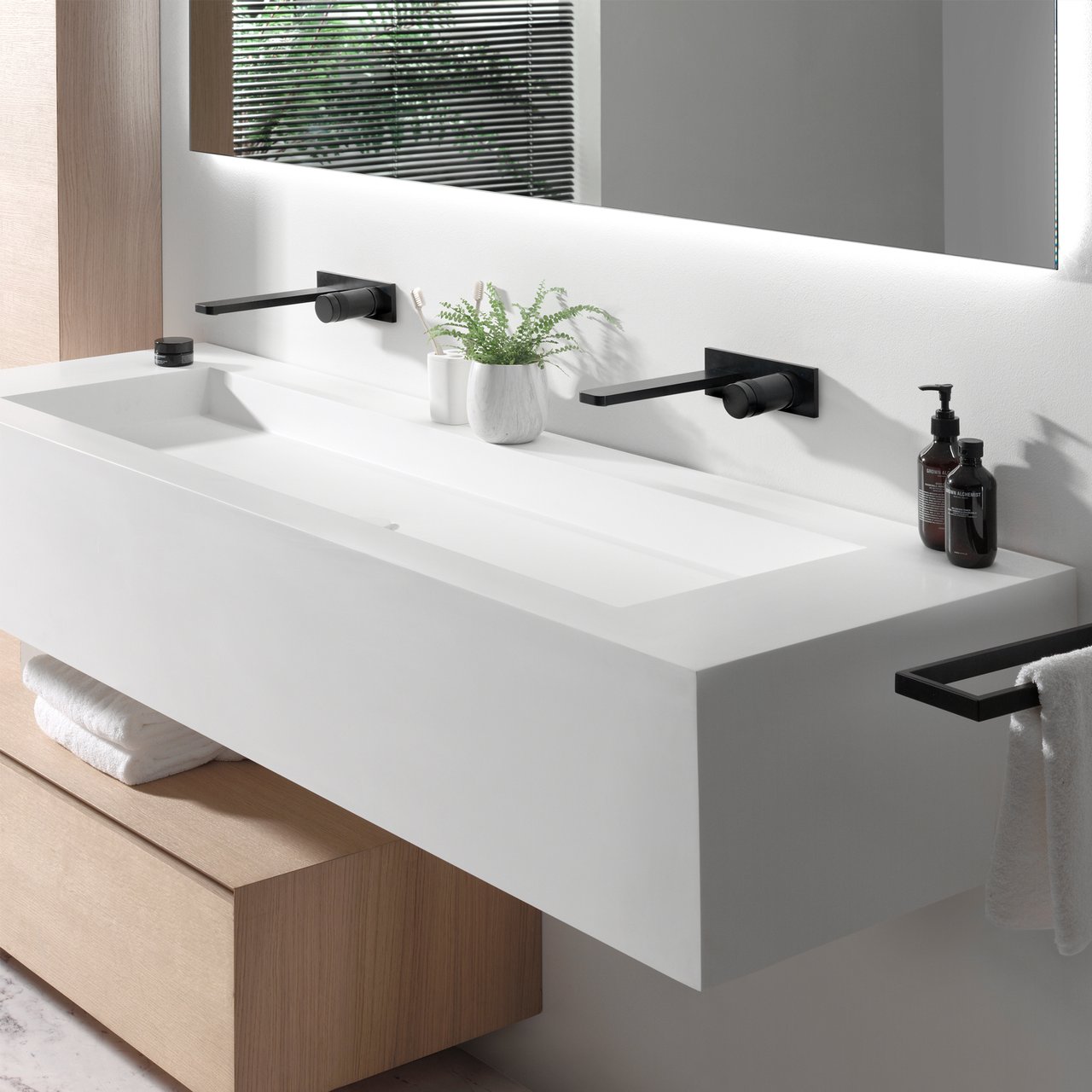 Blaufoss Sonic robinet mural lavabo noir mat incl élément intégré