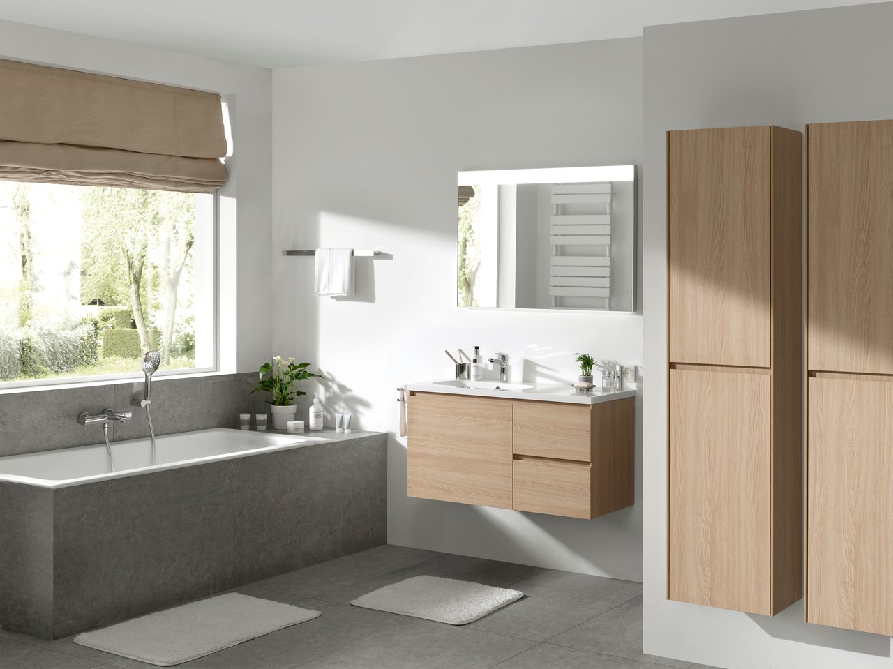 Storke Edge meuble sous-lavabo suspendu 100 x 46 cm asymétrique gauche chêne naturel 3 tiroirs